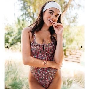 Skatie Floral One Piece Swimsuit - Red and Green
